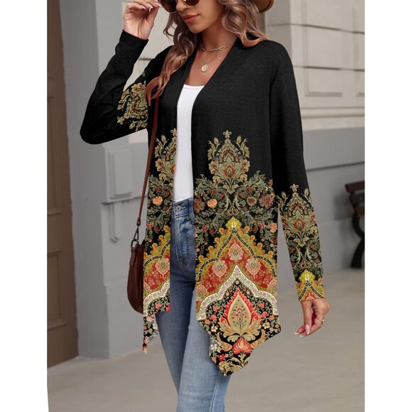 Womens Cardigan Long Sleeve Lightweight Cardigan Draped Open Front Loose Casual - Picture 4 of 5